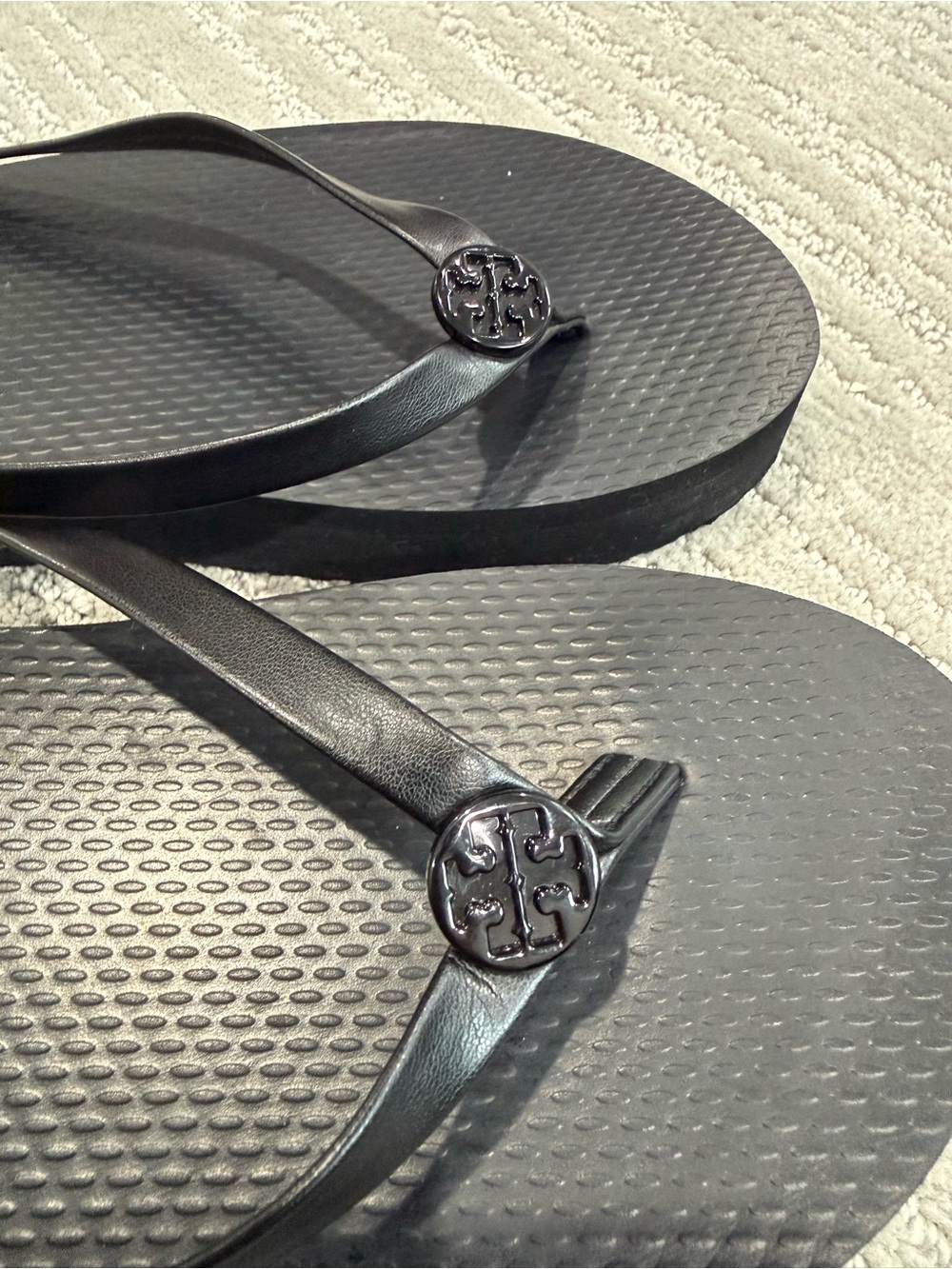 Tory Burch Flatform Flip Flops Black Double T Logo Sandals Size 8 - Picture 6 of 7